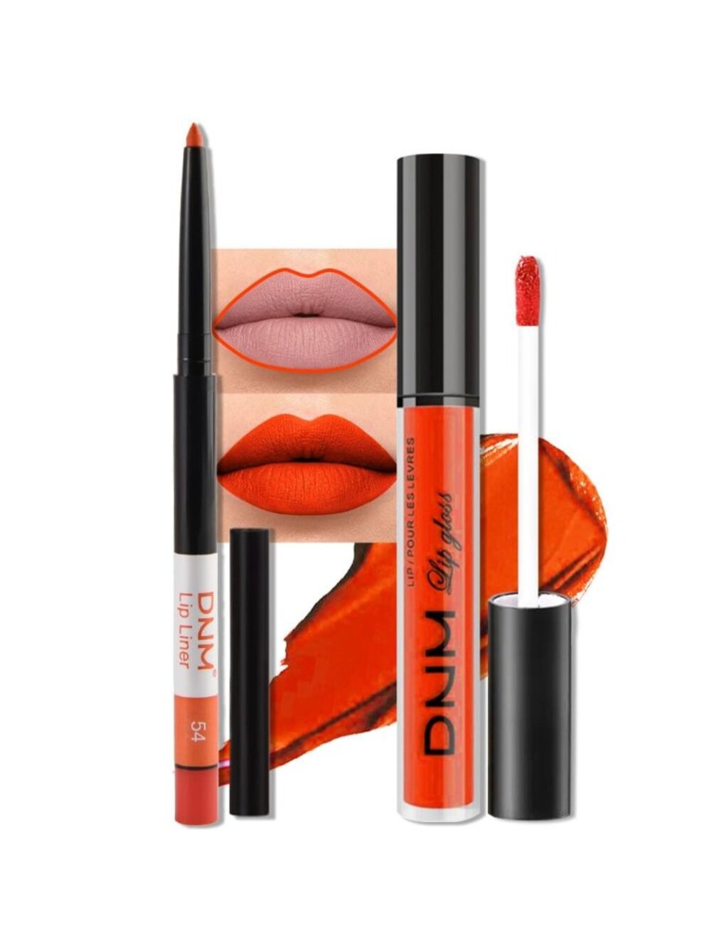 DNM 54# Light Orange Red 2Pcs 24H Long-Lasting Matte Liquid Lipstick and Lip Lin